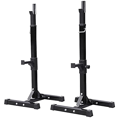 Yaheetech Pair of Adjustable Squat Rack Standard 44-70 Inch Barbell Rack Solid Steel Squat Stands Bench Press Rack Home Gym Portable Dumbbell Racks Stands