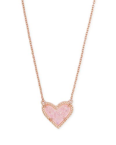 Kendra Scott Ari Heart Adjustable Length Pendant Necklace for Women, Fashion Jewelry, 14k Rose Gold-Plated, Pink Drusy