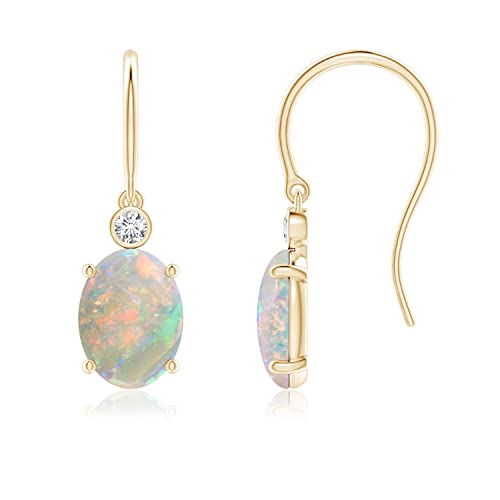 ANGARA Natural Opal Dangle Earrings for Women in 14K Yellow Gold (Grade-AAAA | Gemstone Size-8x6mm) | October Birthstone Jewelry Gift for Her | Birthday | Wedding | Anniversary