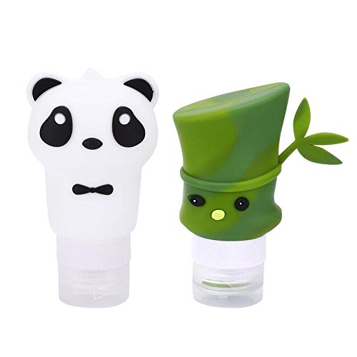 Haofy 2Pcs Cartoon Panda Bamboo Shape Cosmetic Container Silicone Travel Squeeze Bottle Shampoo Lotion Cosmetic Container Leak-Proof Liquids Bottles