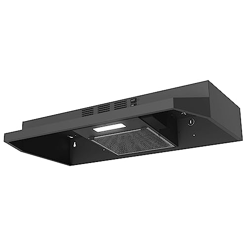 SNDOAS Range Hood 30 inch Under Cabinet, Ducted/Ductless Convertible Kitchen Hood, Stainless Steel Vent Hood with LED Light,Under Cabinet Hood with 2 Speed Exhaust Fan,Black