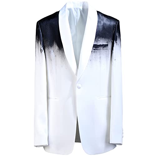 ByTheR Unique Stylish Men's Custom Blazer Jacket Custom Gradient Painting Tuxedo Suit Blazer (as1, Alpha, m, l, Regular, Regular) White