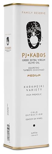 2024 Gold Award Winner, High Phenolic (400+mg/kg), Premium Greek Extra Virgin Olive Oil, Medium Intensity, Kosher, Greece Single Origin, Cold Extracted, 16.9 fl oz Tin, Koroneiki, PJ KABOS “Family Reserve - Medium”