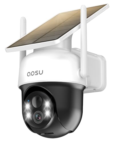 AOSU Solar Camera Security Outdoor - 100% Wire-Free Security Cameras Wireless Outdoor for Home Surveillance with Fixed Solar Panel, 360° Panoramic View, Human Auto Tracking, 2K Color Night Vision