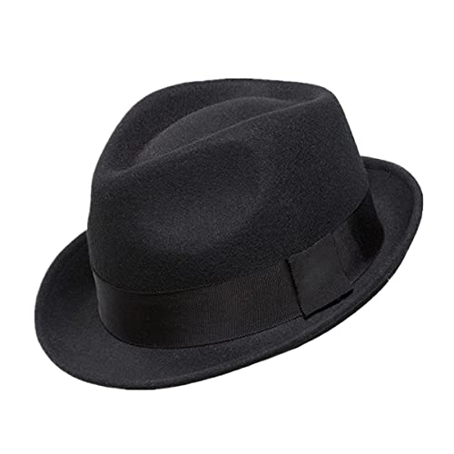 Home Prefer Men's Wool Felt Winter Hat Short Brim Fedora Hat Black Medium