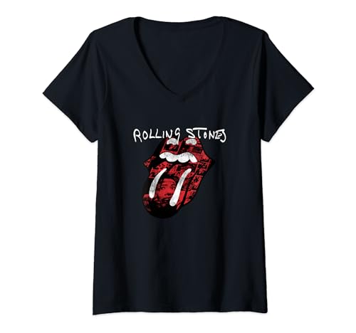 Womens The Rolling Stones Exile Collage Tongue V-Neck T-Shirt