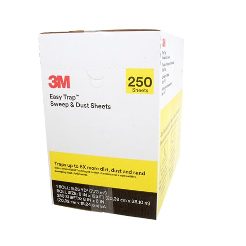 3M Easy Trap Sweep and Dust Sheets, 1 Roll of 250 8' x 6' Sheets, Disposable Easy Sweep Floor Duster, Picks Up 8x More Dirt, Dust, Sand, Hair, Works on Dry or Wet Surfaces, 55654W