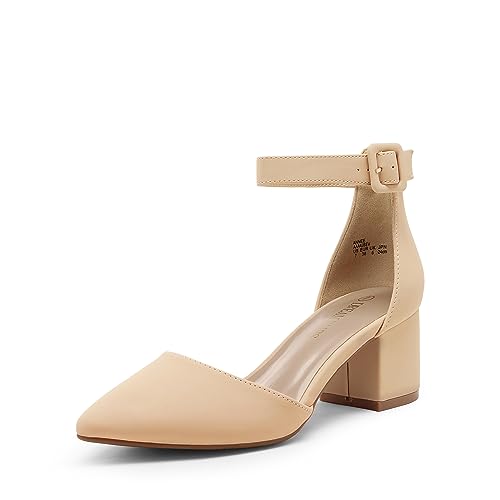 DREAM PAIRS Womens Low Heel Pump Shoes, Nude/Nubuck - 7.5 (Annee)