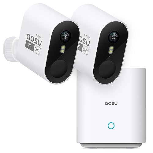 AOSU Security Cameras Wireless Outdoor Home System, Real 2K HD Night Vision, No Subscription, 240-Day Battery Life, 166° Wide View, Spotlight & Siren Alarm, Motion Alert, Support 2.4G & 5G WiFi Router