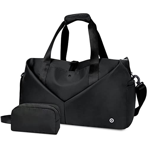 Ceneda 20' Gym Duffel Bag with Wet Pocket Shoes Compartment Portable Overnight Weekender Bag Travel bag Yoga Bag for Women (Black)