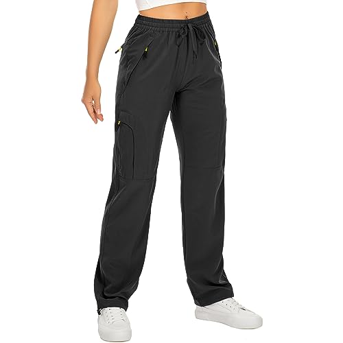 Women's Hiking Pants Quick Dry UPF 50 Travel Golf Pants Lightweight Camping Work Cargo Pants Zipper Pockets,6608,Black,L