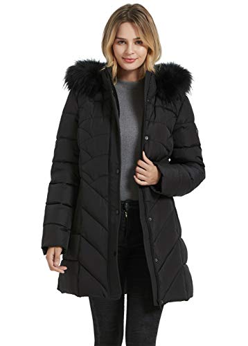 BINACL Women's Thickened Down Alternative Jacket, Extreme Cold Big Hood Lined Outwear Parka Puffer Gift Cotton Padding Outwear Workout Training Fast Fall Ski Jacket with Detachable Fur Hood(Black,M)