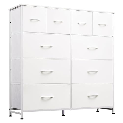 WLIVE Fabric Dresser for Bedroom, Storage Drawer Unit,Dresser with 10 Deep Drawers for Office, College Dorm, White