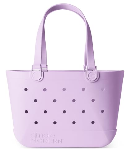 Simple Modern Beach Bag Rubber Tote | Waterproof Large Tote Bag with Zipper Pocket for Beach, Pool Boat, Groceries, Sports | Getaway Bag Collection | Electric Lavender