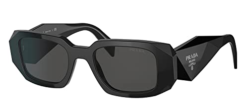 Prada PR 17WSF 1AB5S0 Black Plastic Rectangle Sunglasses Grey Lens