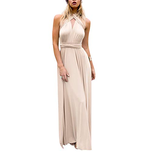 Women's Transformer Convertible Multi Way Wrap Long Prom Maxi Dress V-Neck High Low Wedding Bridesmaid Evening Party Grecian Dresses Boho Backless Halter Formal Cocktail Dance Gown Khaki Large