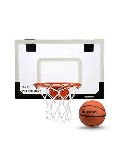 SKLZ 18' Mini Basketball Hoop with Shatterproof Backboard, Breakaway Rim, Heavy Duty Net, 5' Ball - Over-Door Mounts for Office, Dorm, Bedroom