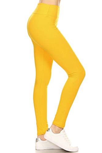 Leggings Depot Women's 3' Waistband Yoga High Waisted Solid Leggings Pants (Full Length, Yellow, Plus Size)