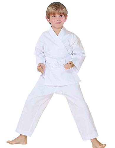 FLUORY Karate Uniform with Free Belt, White Karate Gi for Kids & Adult Size 000-6