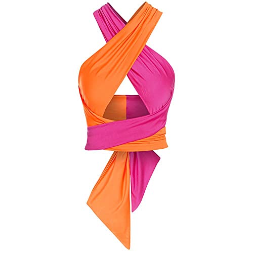 ZAFUL Women's Colorblock Criss Cross Tie Tank Crop Top Multiway Cutout Wrap Top Orange