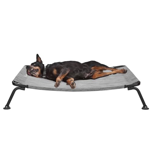 Veehoo Curved Cooling Elevated Dog Bed, Black Frame Outdoor Raised Dog Cot, Chew Proof Pet Bed with Washable & Breathable Textilene Mesh, Non-Slip Feet for Indoor & Outdoor, X-Large, Black Silver