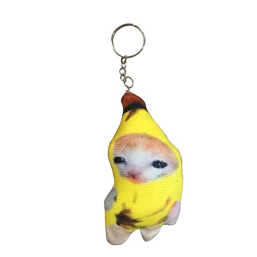 BSWAJIOJIO Shapes for Crafts Sound Making Banana Cat Crying Cat Keychain Banana Meow Doll Keychain Cute Charm Key (A, One Size)