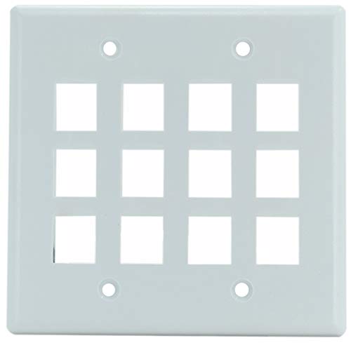 Legrand On-Q WP3412WH 12 Port Keystone Two Gang Wall Plate, Supports Keystone Insert, Screw-In Plastic, White
