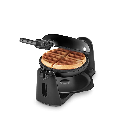 DASH Flip Belgian Waffle Maker – 1” Thick Waffle Mold, Nonstick Waffle Iron with Quick Heat-Up, PTFE Surface - Rotating Belgian Waffle Maker for Kids and Families, Just Add Batter (Black)