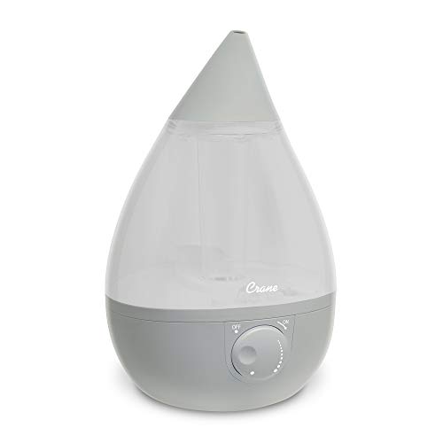 Crane Ultrasonic Cool Mist Humidifier for Bedroom, Baby Nursery, Kids Room, Plants, or Office, Large 1 Gallon Tank, Filter Optional, Grey