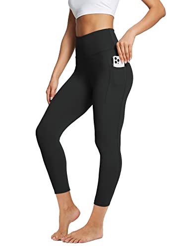 BALEAF 7/8 Workout Athletic Leggings for Women High Waist Soft Yoga Running Petite Ankle Pants with Deep Pockets 23' Black M