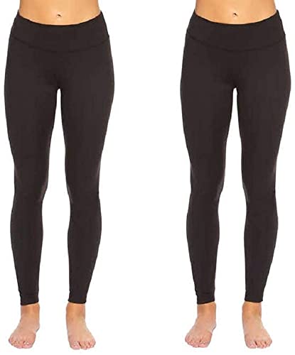 Felina Sueded Athleisure Performance Legging (2-Pack) Womens Leggings w/Slimming Waist Band Style: C3690RT (Medium, Black)