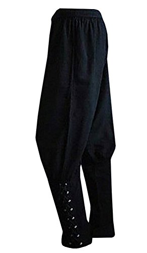 Mens Medieval Ankle Pants Viking Pirate Renaissance Costume Lace Up Tapered Banded Navigator Casual Trousers (X-Large, 01 Black)
