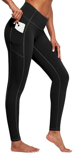 Heathyoga Leggings with Pockets for Women Tummy Control High Waist Yoga Pants with Pockets for Workout Athletic Leggings Black