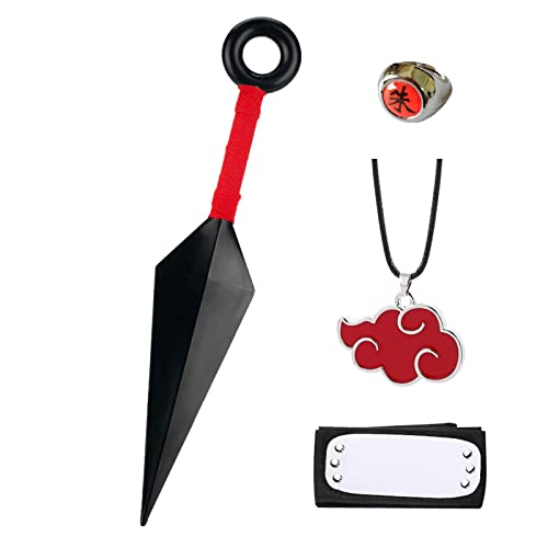 ONED 8.66 inch Ninja Minato Kunai Real Metal Props Collection, Kunai Ninja Props Leaf Village Headband Cosplay Set. (Plastic Set-a)