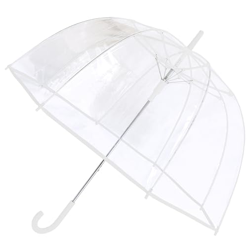 The Weather Station Clear Dome Umbrella, Transparent Automatic Open Bubble Umbrellas for Rain, Windproof and Waterproof for Adults or Kids Perfect for Wedding, 52 Inch Arc, White
