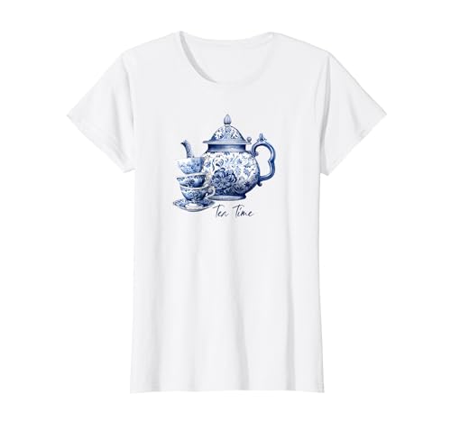 Chinoiserie Tea Pot Cup in Blue Willow for Cottagecore Girls T-Shirt