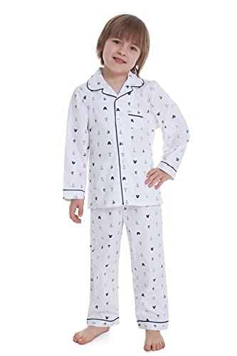 Lavenderi Toddle Kids Girls Boys 100% Cotton Long Sleeve Pajama Set, Pajamas for Kids (Size 2 Toddler-14 Years)(Sailboat Print,12 Years)