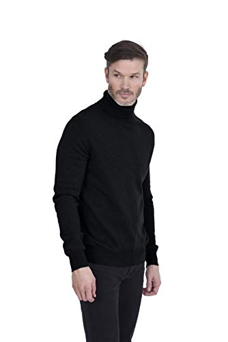 Cashmeren Men's Basic Turtleneck Sweater 100% Pure Cashmere Long Sleeve Roll Neck Pullover (Black, Large)
