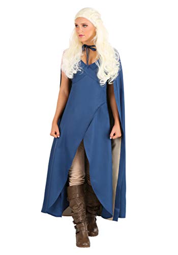 Adult Blue Fiery Dragon Queen Costume for Women Wrap Dress with Hooded Cape Halloween Cosplay Outfit Medium