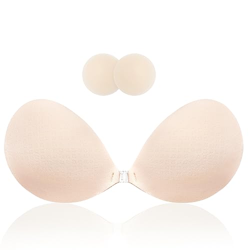queensecret Adhesive Bra, Invisible Sticky Bra, Self Adhesive Push up Bra, Stick on Strapless Bra for Women (Royal Beige, B Cup)