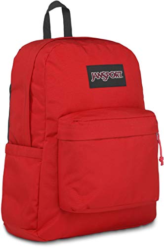 JanSport Superbreak Plus Backpack - Work, Travel, or Laptop Bookbag with Water Bottle Pocket, Red Tape