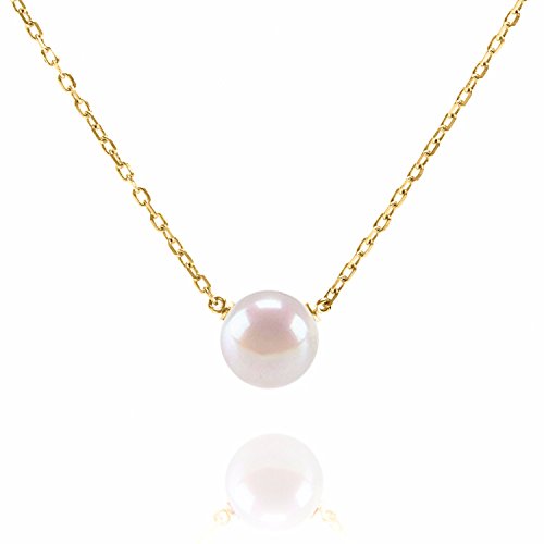 PAVOI Womens Handpicked AAA+ Freshwater Cultured Single Pearl- Yellow-Gold-Plated-Silver Necklace with Pendant
