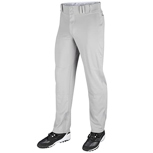 CHAMPRO Boys Open-Bottom Loose-Fit Baseball Pant with Adjustable Inseam and Reinforced Sliding Areas , Grey, Youth Large