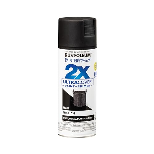 Rust-Oleum 334097 Painter's Touch 2X Ultra Cover Spray Paint, 12 oz, Semi-Gloss Black