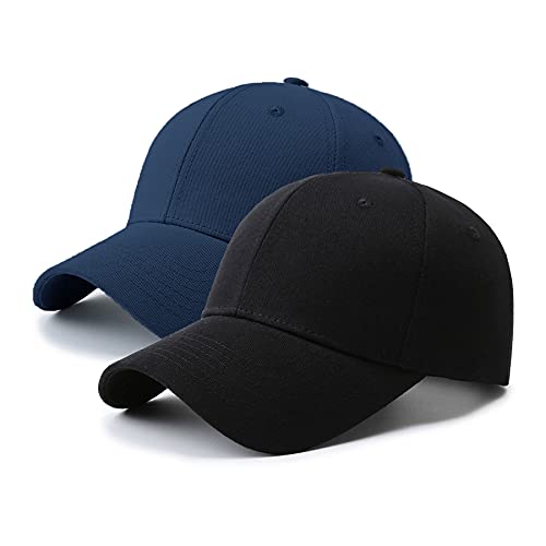 PFFY 2 Packs Baseball Cap Golf Dad Hat for Men and Women Hat Black+Blue