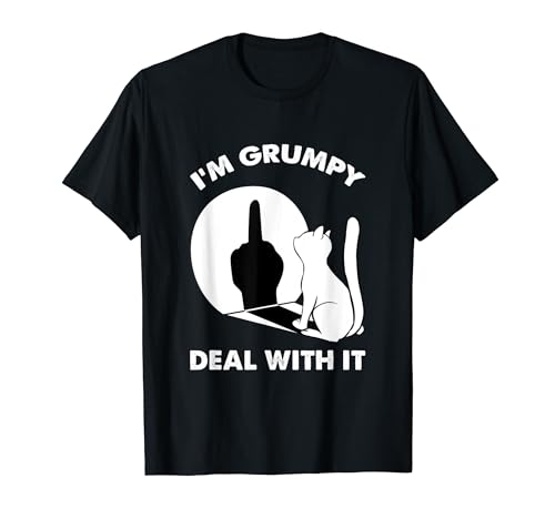 Funny Cat Middle Finger Shirts Cat I'm Grumpy Deal With It T-Shirt