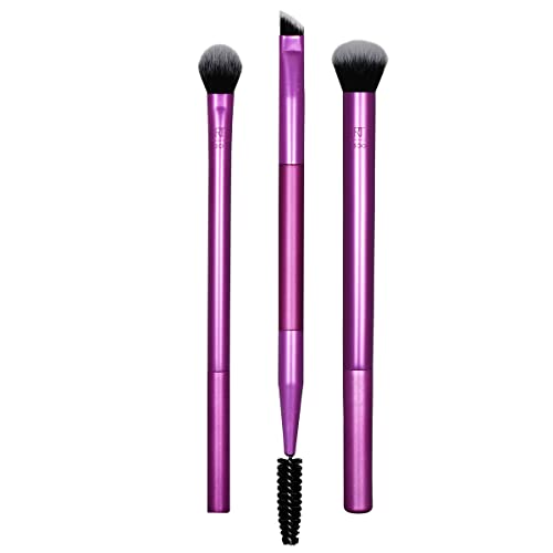 Real Techniques Eye Shade & Blend Makeup Brush Trio, For Eyeshadow & Liner, Makeup Tools for Shaping & Grooming Brows, Defined Makeup Look, Synthetic Bristles, Vegan & Cruelty-Free, 3 Count