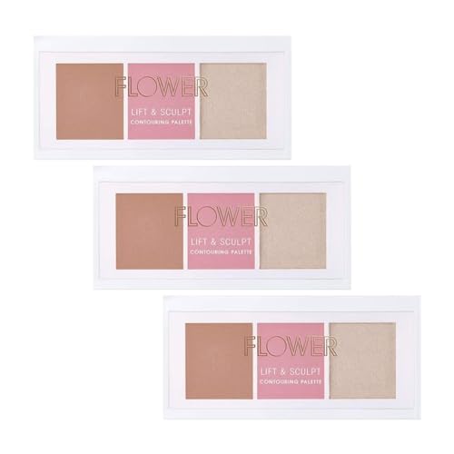 FLOWER Beauty Lift & Sculpt Contouring Palette | Highly-Pigmented All-In-1 Tool | Define Face, Cheeks, Nose and Jawline - Light to Medium (Pack of 3)