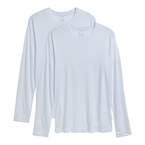 Hanes Men's Long Sleeve Cool Dri T-Shirt UPF 50+, X-Large, 2 Pack ,White