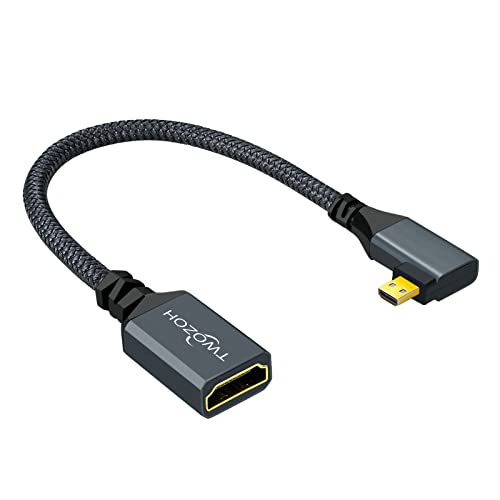 Twozoh Right Angled Micro HDMI to HDMI Adapter Cable, Nylon Braided 90°Degree Micro HDMI Male to HDMI Female Cable (Type D to Type A) Support 4K/60Hz 1080p (0.6FT)